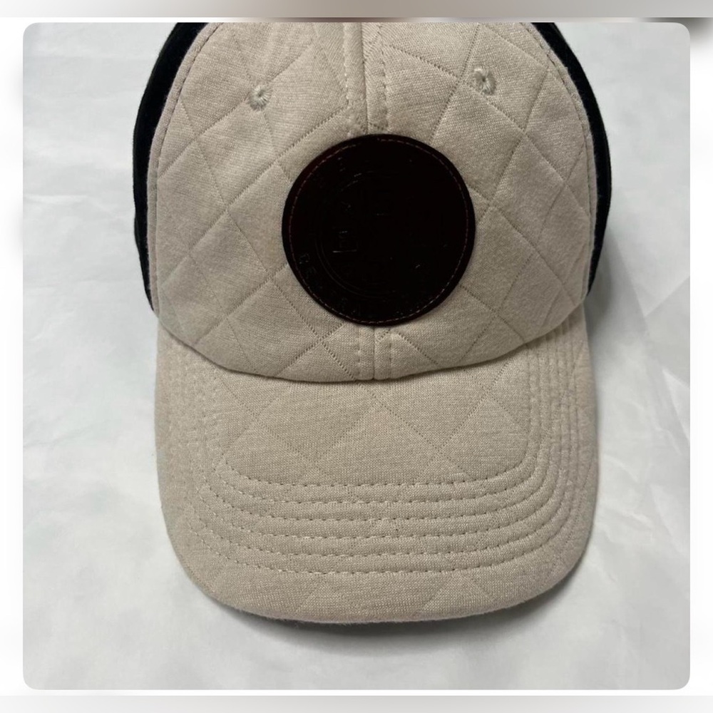 Khaki Quilted luxury hat with Dark Leather Patch